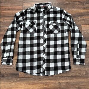 Men’s Classic Black & White Plaid Flannel Shirt in Size Large Tall